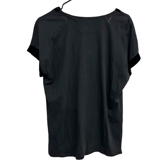 Calvin Klein Jeans Black Draped Velvet Accent Short Sleeved Top Sz Large - Picture 2 of 10
